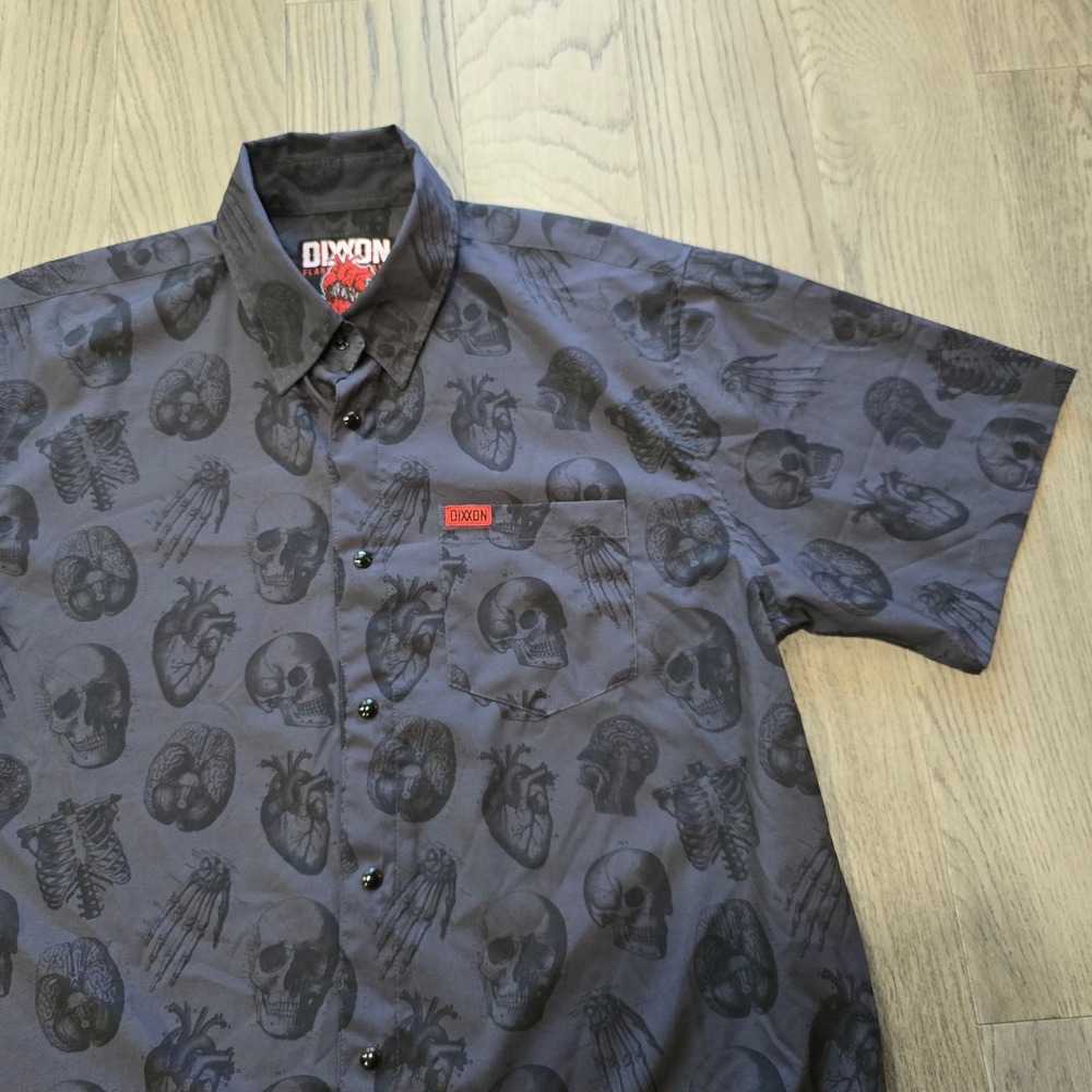 Dixxon Flannel Co Love Kills Grey Button Down Shirt Mens Large Skulls
